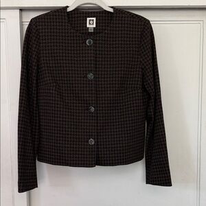 Anne Klein Brown and Black Houndstooth Button-Front Jacket